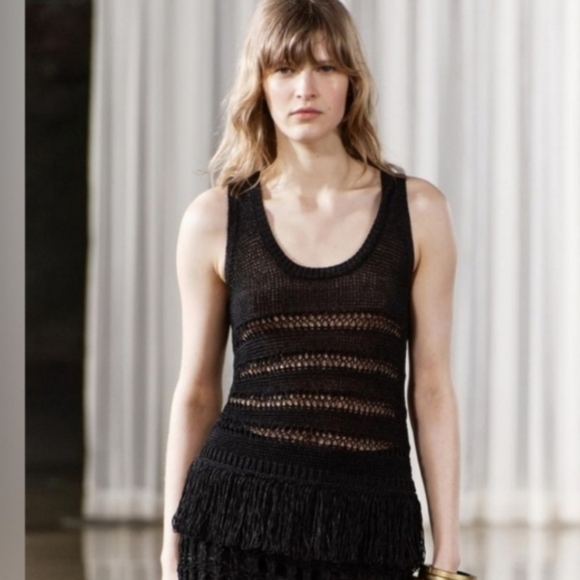 ZARA Open Weave Fringed Black Sleeveless Knit Top NEW - Picture 2 of 12